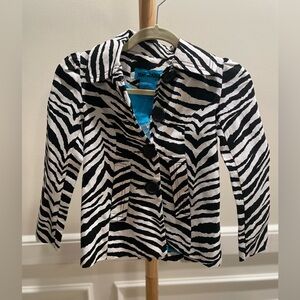 NWOT Me Jane Girl’s Zebra Print With Satiny Turquoise Liner Blazer or Coat